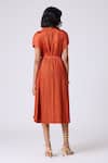 Shop_Scarlet Sage_Rust Polyester Collared Viola Dress With Belt _at_Aza_Fashions