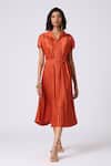 Buy_Scarlet Sage_Rust Polyester Collared Viola Dress With Belt _Online_at_Aza_Fashions