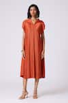 Shop_Scarlet Sage_Rust Polyester Collared Viola Dress With Belt _Online_at_Aza_Fashions