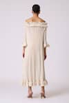 Shop_Scarlet Sage_Ivory Polyester Ruffles Off-shoulder Micayla Dress With Belt _at_Aza_Fashions