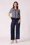 Buy_Scarlet Sage_Navy Polyester Ruffles Round Neck Emilia Top With Pant _at_Aza_Fashions