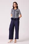 Scarlet Sage_Navy Polyester Ruffles Round Neck Emilia Top With Pant _at_Aza_Fashions