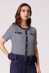 Buy_Scarlet Sage_Navy Polyester Ruffles Round Neck Emilia Top With Pant 