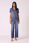 Scarlet Sage_Blue Polyester Collared Emilia Denim Wash Top With Pant _Online_at_Aza_Fashions