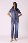 Buy_Scarlet Sage_Blue Polyester Collared Emilia Denim Wash Top With Pant _Online_at_Aza_Fashions