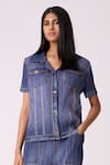 Scarlet Sage_Blue Polyester Collared Emilia Denim Wash Top With Pant _at_Aza_Fashions