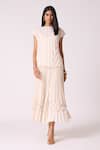 Shop_Scarlet Sage_Off White Polyester Boat Neck Oasis Top With Skirt _Online_at_Aza_Fashions