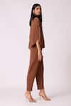 Scarlet Sage_Brown Polyester Round Neck Darell Top With Pant _Online_at_Aza_Fashions