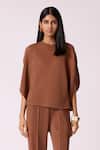 Buy_Scarlet Sage_Brown Polyester Round Neck Darell Top With Pant 