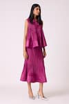 Buy_Scarlet Sage_Magenta Polyester Fabric Flowers Round Neck Celestine Top With Skirt _Online_at_Aza_Fashions