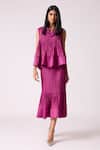 Shop_Scarlet Sage_Magenta Polyester Fabric Flowers Round Neck Celestine Top With Skirt _Online_at_Aza_Fashions