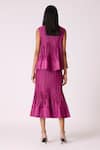 Shop_Scarlet Sage_Magenta Polyester Fabric Flowers Round Neck Celestine Top With Skirt _at_Aza_Fashions