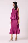 Scarlet Sage_Magenta Polyester Fabric Flowers Round Neck Celestine Top With Skirt _at_Aza_Fashions