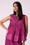 Buy_Scarlet Sage_Magenta Polyester Fabric Flowers Round Neck Celestine Top With Skirt 