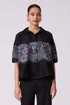 Scarlet Sage_Black Polyester Collared Elisa Lace Shirt With Pant _Online_at_Aza_Fashions