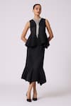 Scarlet Sage_Black Polyester Round Neck Cara Skirt Set _at_Aza_Fashions