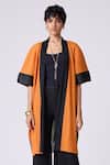 Buy_Scarlet Sage_Orange Polyester Open Neck Art Print Overlay 
