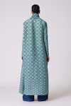 Shop_Scarlet Sage_Blue Polyester Shawl , Crew Mirel Print Jacket And Top Set _at_Aza_Fashions