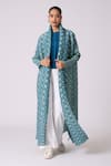 Shop_Scarlet Sage_Blue Polyester Shawl , Crew Mirel Print Jacket And Top Set _Online_at_Aza_Fashions