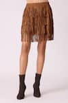 Buy_Scarlet Sage_Brown Polyester Fringe Gisa Mini Skirt _Online_at_Aza_Fashions