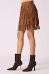 Scarlet Sage_Brown Polyester Fringe Gisa Mini Skirt _at_Aza_Fashions