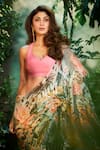 Buy_Aza X Shilpa Shetty Kundra_Multi Color Lurex, Tropical Print Pre-draped Saree With Contrasting Blouse _Online_at_Aza_Fashions