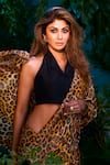 Buy_Aza X Shilpa Shetty Kundra_Beige Lurex, Georgette, Silk Sequins Leopard Print Saree With Tie-up Blouse _Online_at_Aza_Fashions