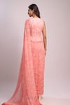 Aza X Shilpa Shetty Kundra_Peach Georgette Fringe Round Animal Swirl Print Saree Gown With Detachable Drape _Online_at_Aza_Fashions