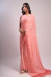 Buy_Aza X Shilpa Shetty Kundra_Peach Georgette Fringe Round Animal Swirl Print Saree Gown With Detachable Drape _Online_at_Aza_Fashions