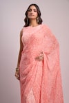 Aza X Shilpa Shetty Kundra_Peach Georgette Fringe Round Animal Swirl Print Saree Gown With Detachable Drape _at_Aza_Fashions