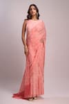 Buy_Aza X Shilpa Shetty Kundra_Peach Georgette Fringe Round Animal Swirl Print Saree Gown With Detachable Drape 