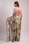 Aza X Shilpa Shetty Kundra_Green Lurex, Georgette, Modal, Forest Print Pre-draped Saree With Pink Blouse _Online_at_Aza_Fashions