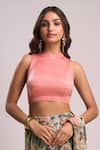 Aza X Shilpa Shetty Kundra_Green Lurex, Georgette, Modal, Forest Print Pre-draped Saree With Pink Blouse _at_Aza_Fashions