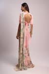 Aza X Shilpa Shetty Kundra_Pink Lurex, Georgette, Modal, Silk Leafy Print Pre-draped Saree With Blouse _Online_at_Aza_Fashions