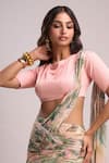 Buy_Aza X Shilpa Shetty Kundra_Pink Lurex, Georgette, Modal, Silk Leafy Print Pre-draped Saree With Blouse 