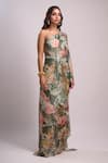 Buy_Aza X Shilpa Shetty Kundra_Green Lurex, Georgette One Shoulder Tropical Print Kaftan _Online_at_Aza_Fashions