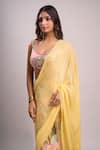 Shop_Aza X Shilpa Shetty Kundra_Pink Chiffon, Modal, Satin Embroidery Botanic Print Pre-draped Saree With Blouse _at_Aza_Fashions