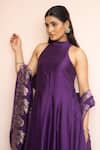 Shop_Safaa_Purple Vegan Silk Zari, Gota Patti, Embroidery Chandni Aangan Anarkali Set _Online_at_Aza_Fashions