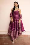 Buy_Safaa_Magenta Vegan Silk Zari Sweetheart Neck Jugnu Raat Anarkali Set _at_Aza_Fashions