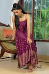 Buy_Safaa_Magenta Vegan Silk Zari Sweetheart Neck Jugnu Raat Anarkali Set _Online_at_Aza_Fashions