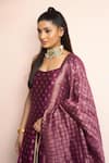 Shop_Safaa_Magenta Vegan Silk Zari Sweetheart Neck Jugnu Raat Anarkali Set _Online_at_Aza_Fashions