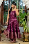 Safaa_Magenta Vegan Silk Zari Sweetheart Neck Jugnu Raat Anarkali Set _at_Aza_Fashions