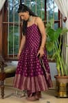 Buy_Safaa_Magenta Vegan Silk Zari Sweetheart Neck Jugnu Raat Anarkali Set 