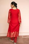 Shop_Safaa_Red Vegan Silk Zari, Gota Patti Split V-neck Rang Yadein Kurta Set _at_Aza_Fashions