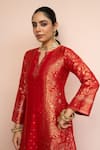 Buy_Safaa_Red Vegan Silk Zari, Gota Patti Split V-neck Rang Yadein Kurta Set _Online_at_Aza_Fashions