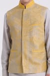Buy_Dhruv Vaish_Yellow Silk Lace, Embroidery Geometric Pattern Jawahar Jacket Set _Online_at_Aza_Fashions