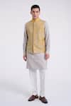 Buy_Dhruv Vaish_Yellow Silk Lace, Embroidery Geometric Pattern Jawahar Jacket Set _at_Aza_Fashions