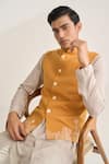 Shop_Dhruv Vaish_Mustard Silk Embroidery Thread Jawahar Jacket Set _Online_at_Aza_Fashions