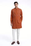 Dhruv Vaish_Orange Cotton, Silk Embroidery Hybrid Kurta And Pyjama Pant Set _Online_at_Aza_Fashions