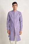 Dhruv Vaish_Lavender Handloom Cotton, Linen Structured Kurta Set _at_Aza_Fashions